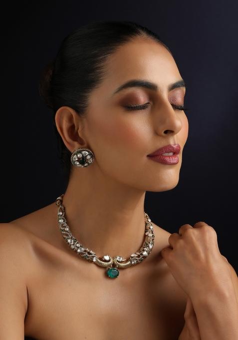 Green Polki Brass Necklace