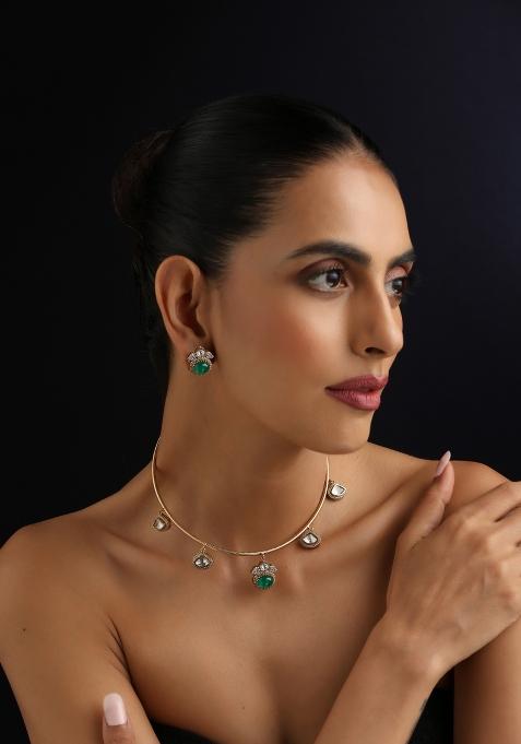 Green Polki Brass Necklace