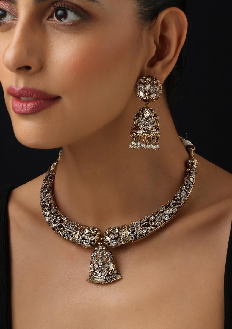 Gold Polki Brass Necklace - Indya