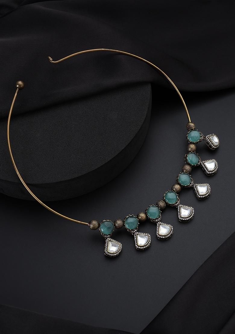 Mint Polki Brass Necklace - Indya