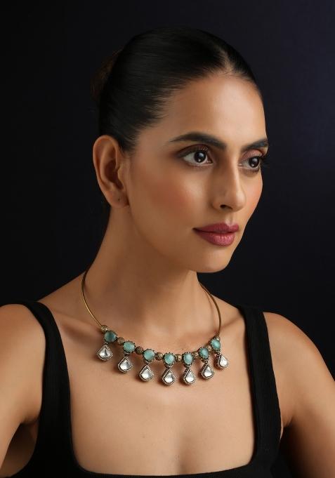 Mint Polki Brass Necklace