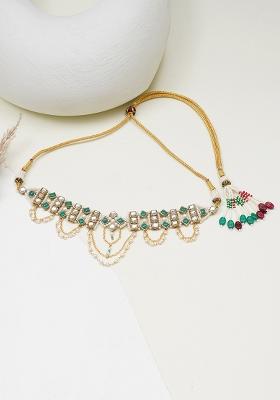 Green Glass Kundan Mixed Alloy Necklace