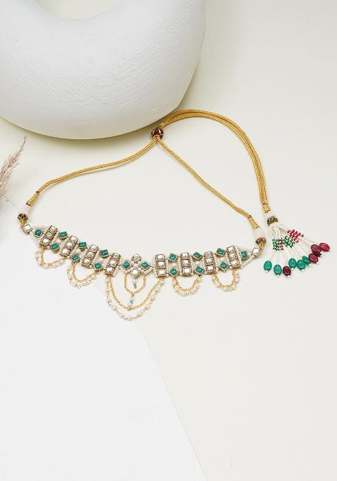 Green Glass Kundan Mixed Alloy Necklace