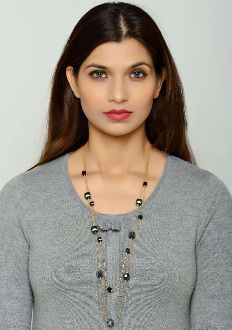 Black Preminum Alloy Necklace For Women - Indya