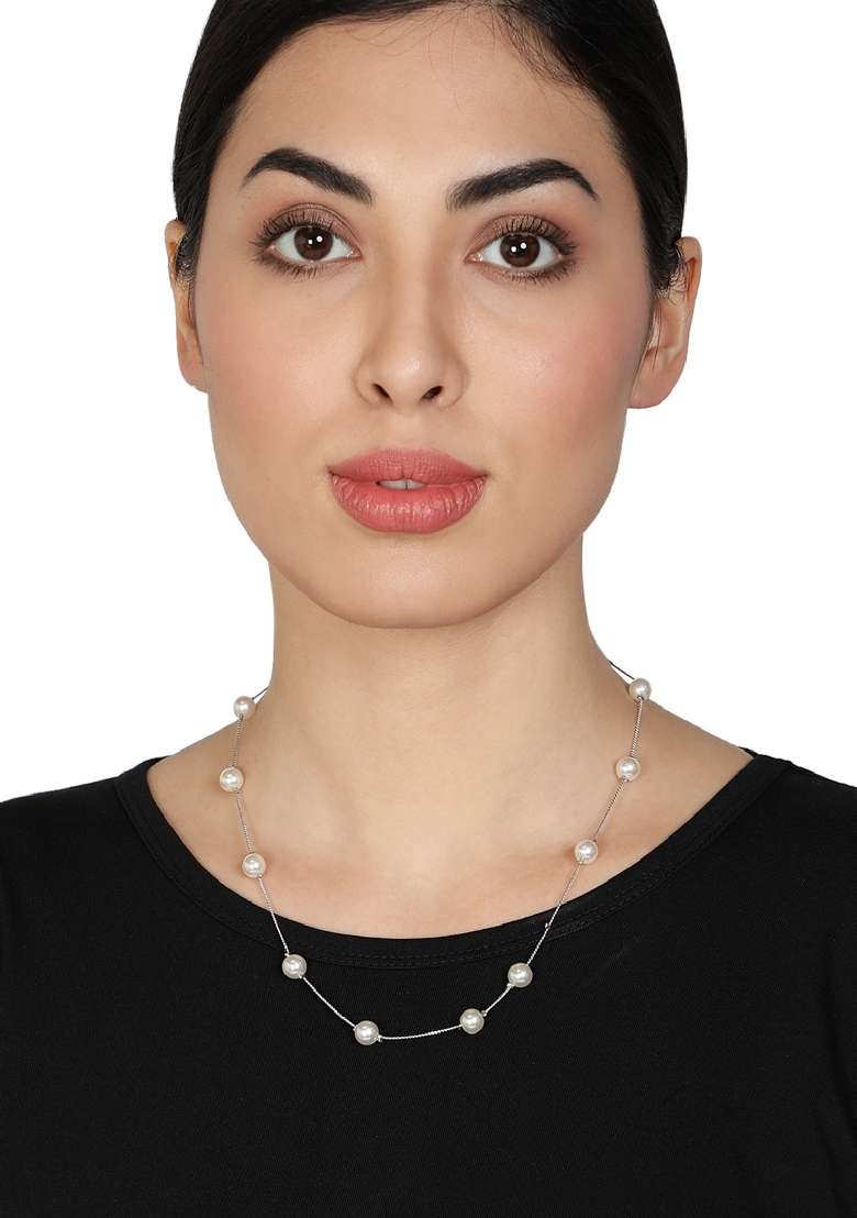 White Preminum Alloy Necklace For Women - Indya