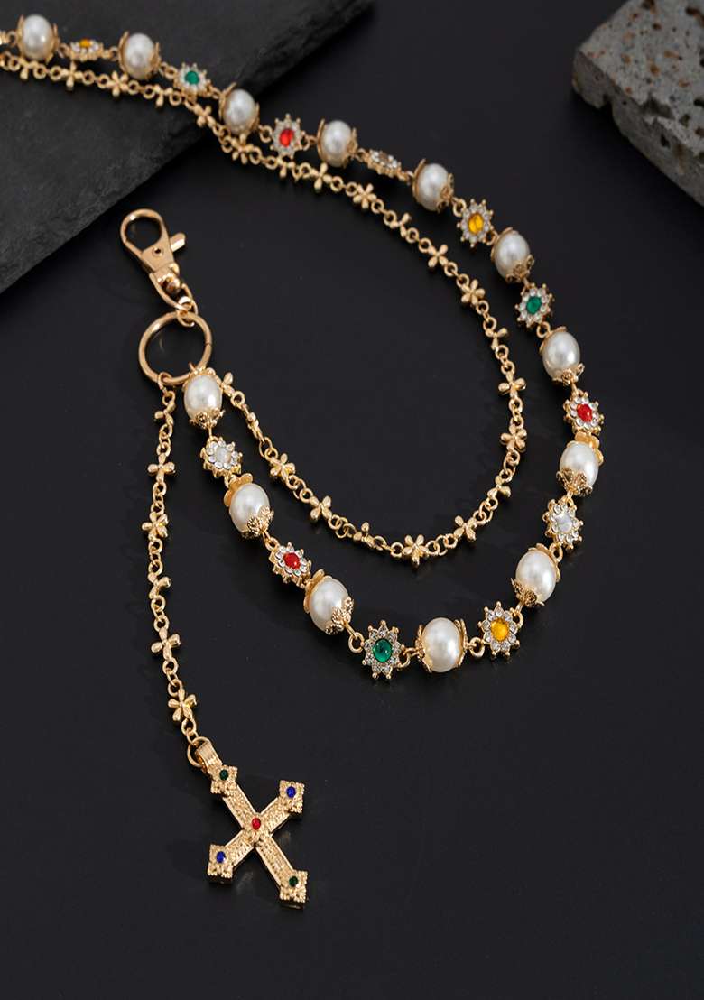 Gold Lobster Clasp Alloy Pant Chain For Women - Indya