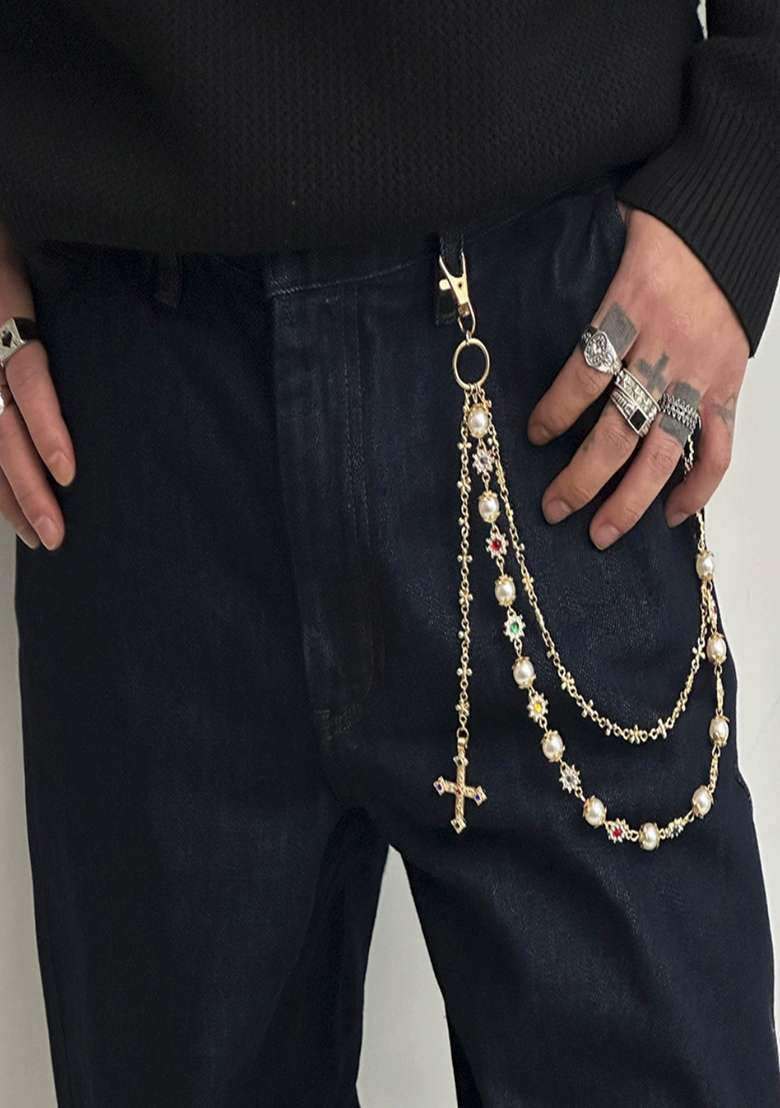 Gold Lobster Clasp Alloy Pant Chain For Women - Indya