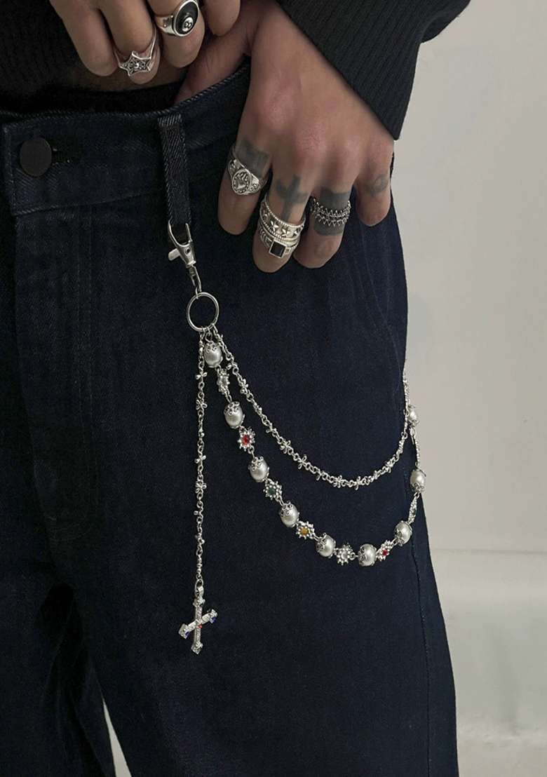 Silver Lobster Clasp Alloy Pant Chain For Women - Indya