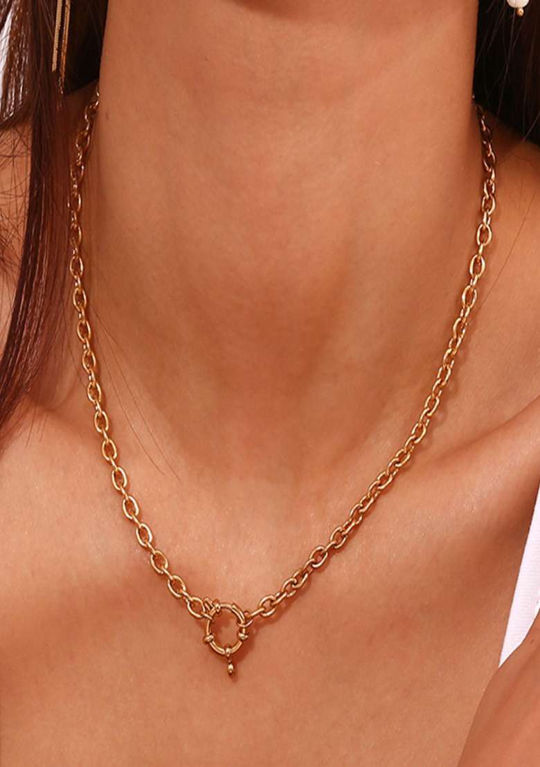 Gold Spring Ring 309 Stainless Steel Necklace For Women - Indya