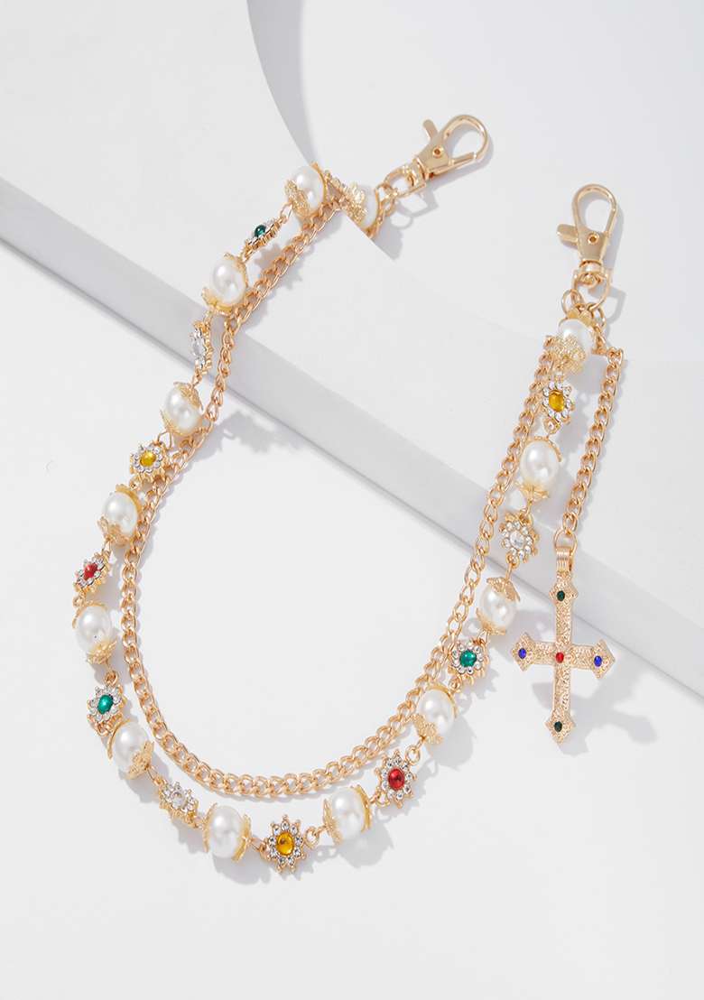Gold Lobster Clasp Alloy Pant Chain For Women - Indya