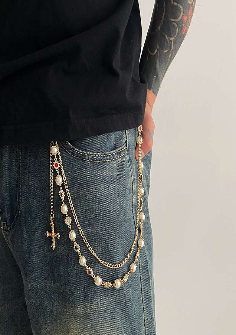 Gold Lobster Clasp Alloy Pant Chain For Women - Indya