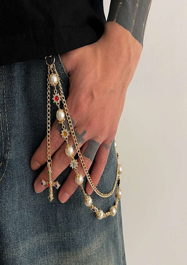 Gold Lobster Clasp Alloy Pant Chain For Women - Indya