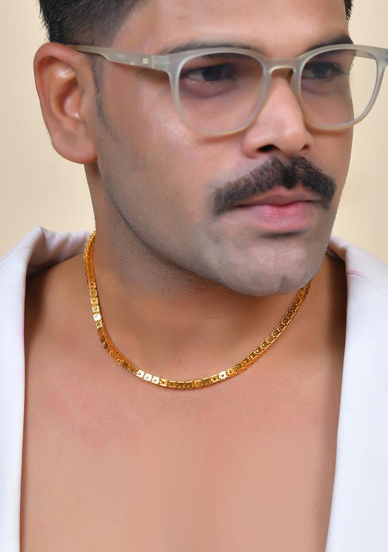 Men Stainless Steel Gold Toned Square Shaped Chain - Indya