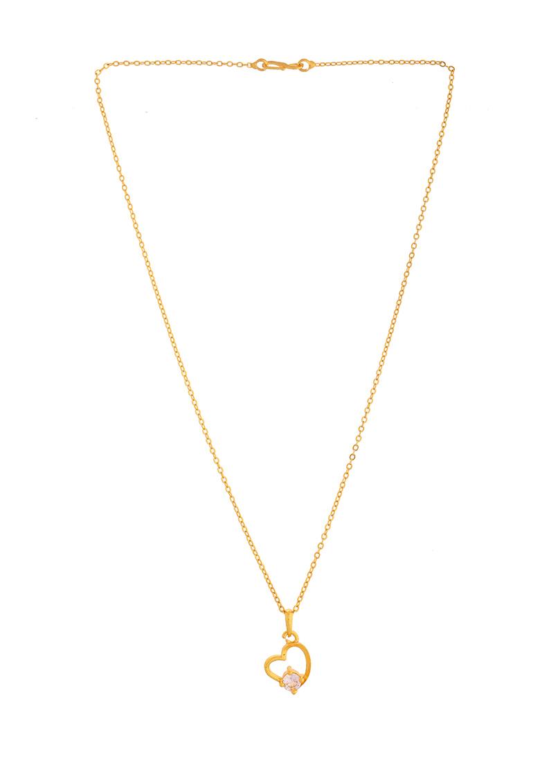 Gold Plated Chain With Heart Shaped Stone Studded Pandent - Indya