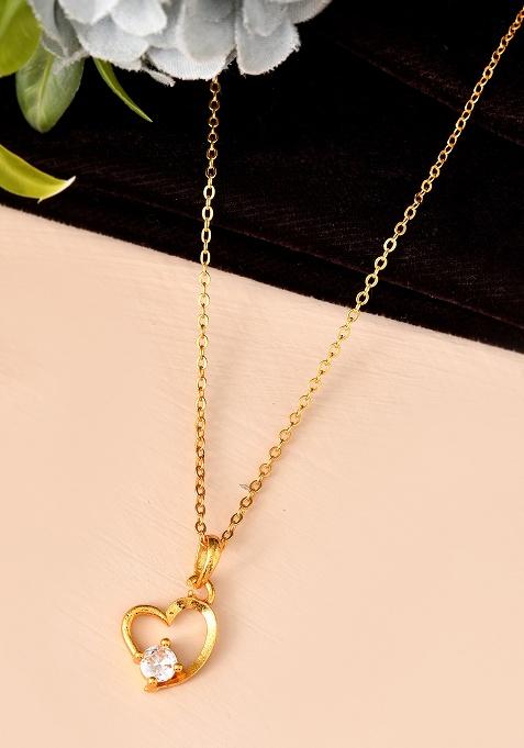 Gold Plated Chain With Heart Shaped Stone Studded Pandent