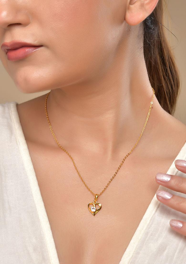 Gold Plated Chain With heart Shaped Pandent  - Indya