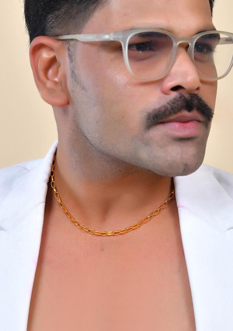 Gold Plated Stainless Steel Linked Chain For Men - Indya