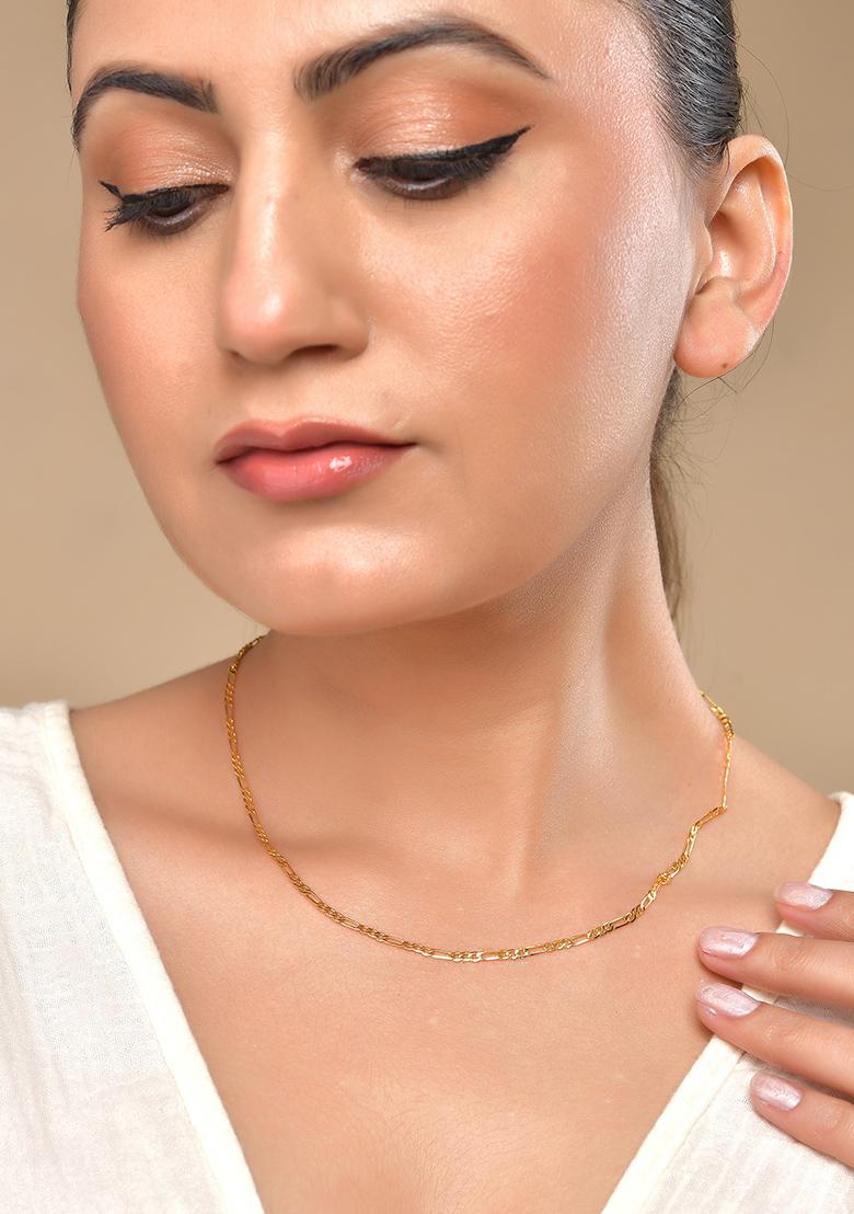 Women Stainless Steel Gold-Plated Minimal Figaro Link Chain - Indya