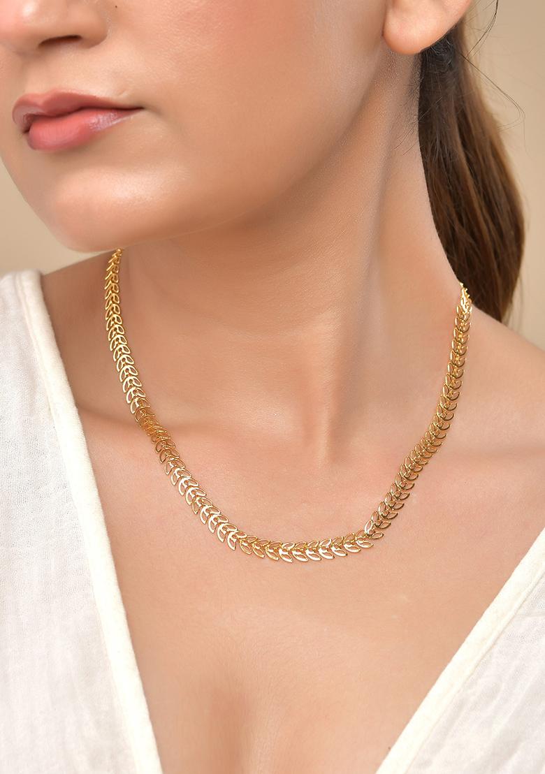 Women Gold Plated Stainless Steel Minimal leaf Chain - Indya