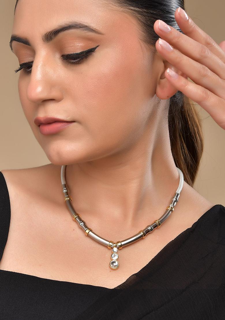 Silver Plated Elegent Stainless Steel Designer Necklace - Indya