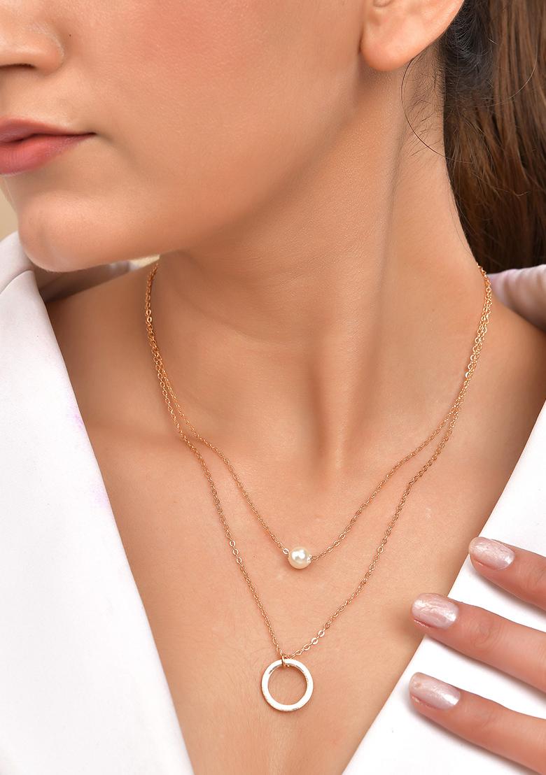 Gold Plated Multi Layer Pearl Studded Designer Chain - Indya
