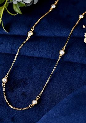 Gold-Toned Women Pearl Studded Stainless Steel Chain