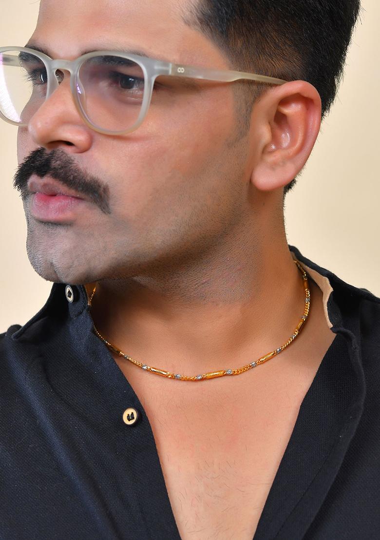 Men Dual Toned Pipe Shaped Stainless Steel Chain - Indya