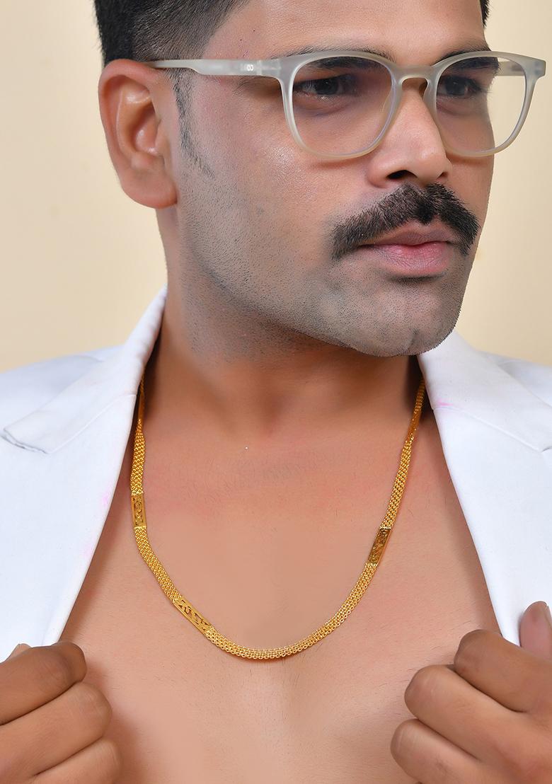 Men Designer Stainless Steel Gold Toned Classic Chain - Indya