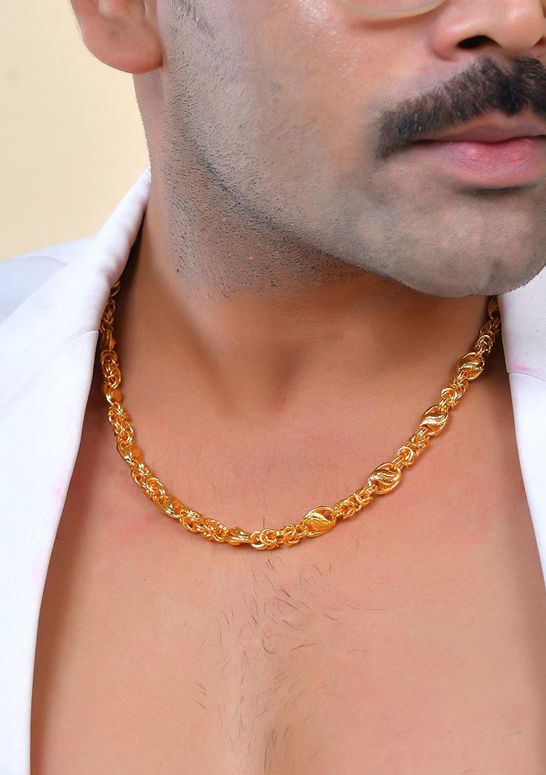 Gold Toned Designer Stainless Steel Chain For Men - Indya
