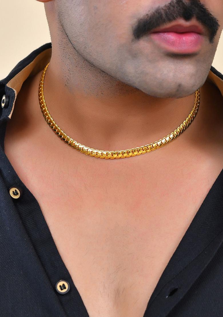 Gold Toned Stainless Steel Chain For Men - Indya