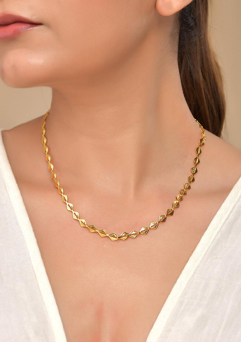 Gold Toned Geometrical Shaped Stainless Steel Chain For Women - Indya