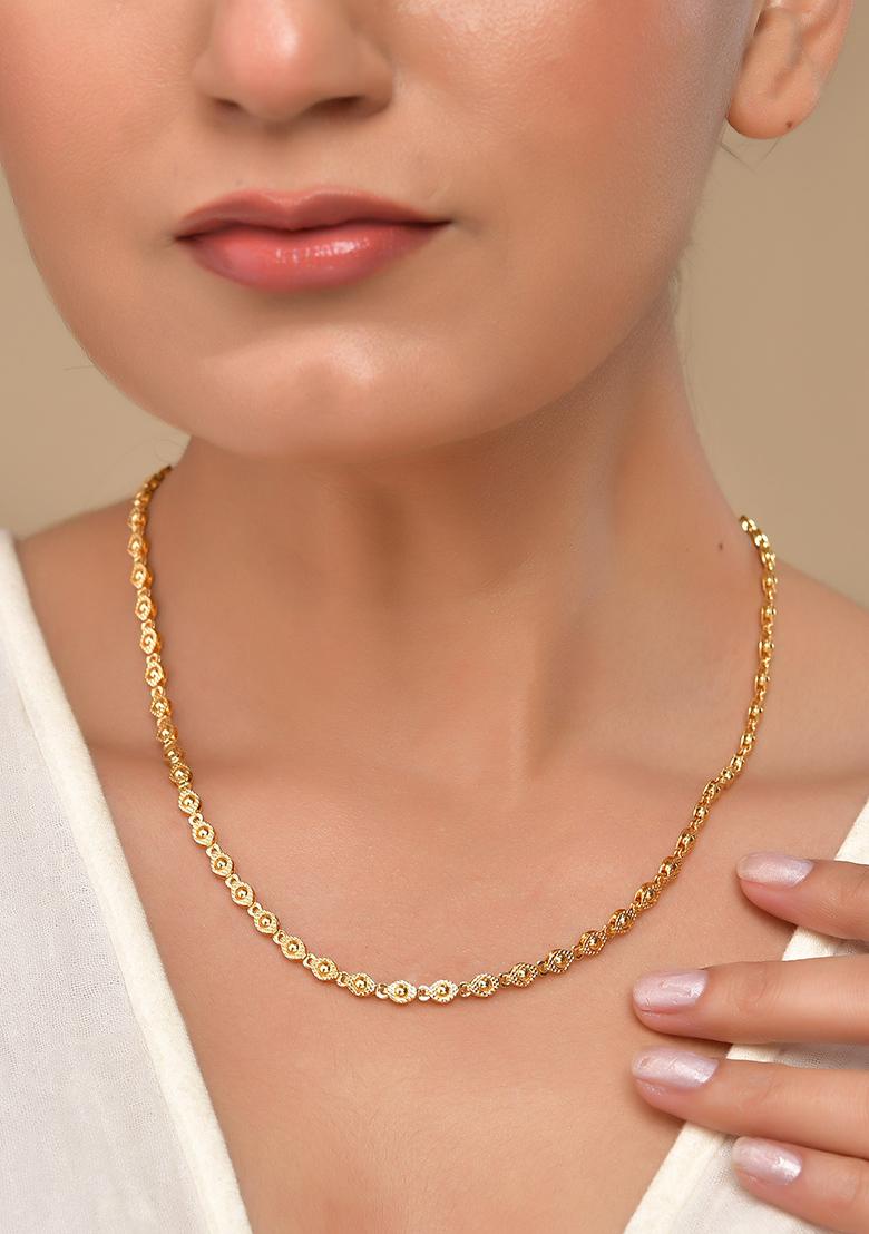 Gold Plated Oval Shaped Designer Chain For Women - Indya