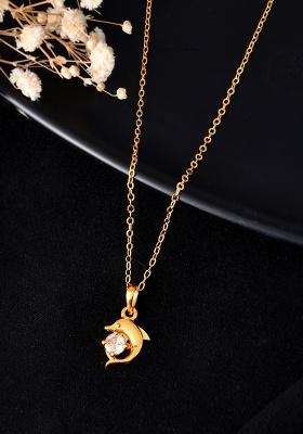 Gold Plated Chain With Fish Shapped Stone Studded Pandent