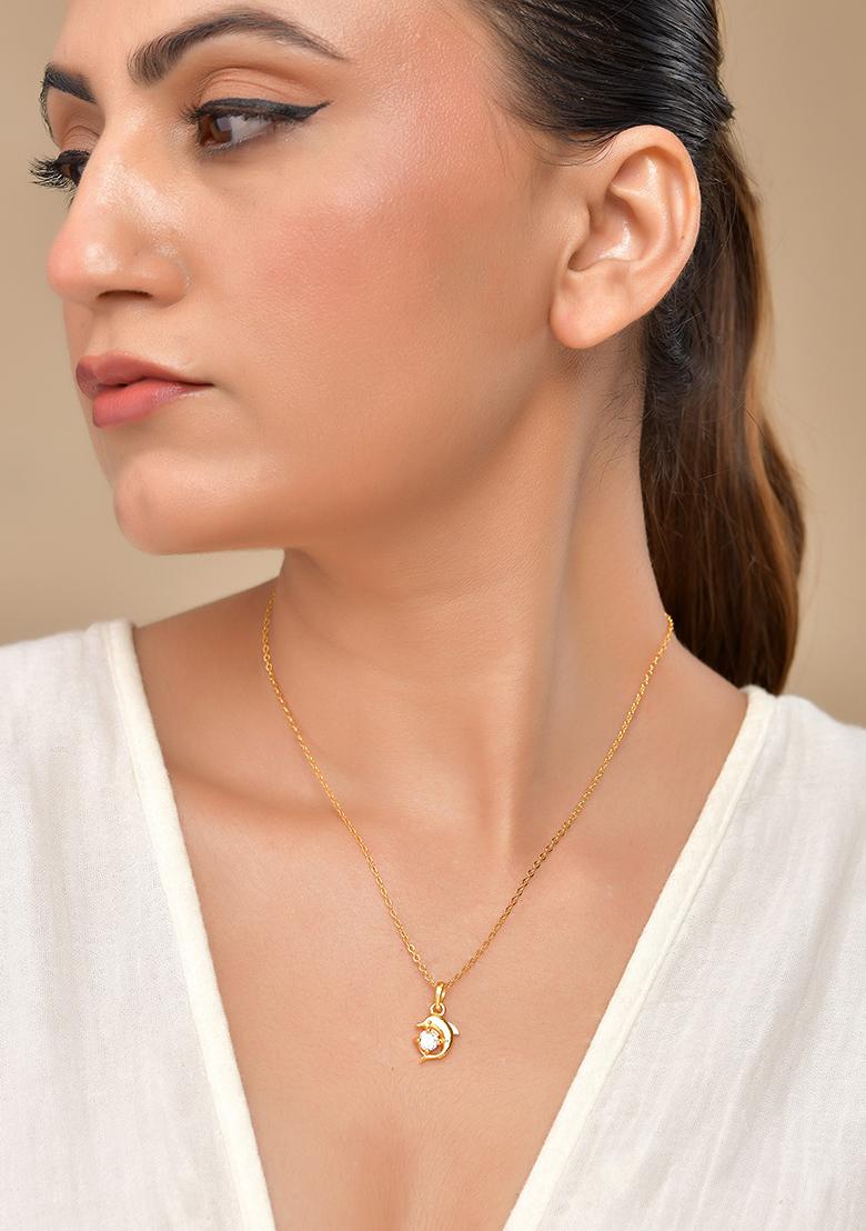 Gold Plated Chain With Fish Shapped Stone Studded Pandent - Indya