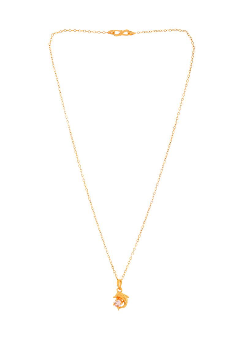 Gold Plated Chain With Fish Shapped Stone Studded Pandent - Indya