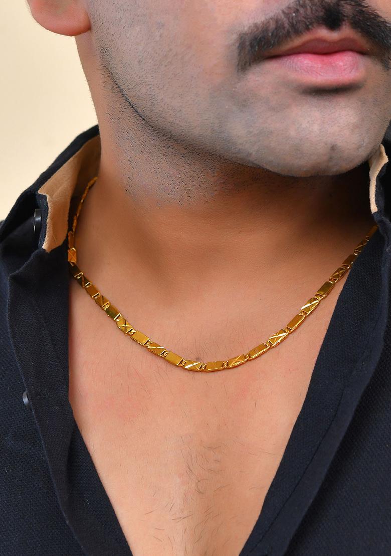 Stainless Steel Gold Plated Biscuit Shaped Classic Chain  - Indya