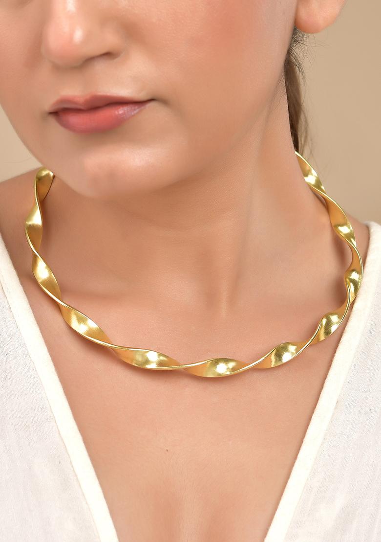 Gold Plated Anti Tarnished Twisted Hasli Necklace - Indya