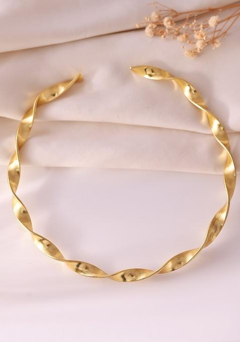 Gold Plated Anti Tarnished Twisted Hasli Necklace