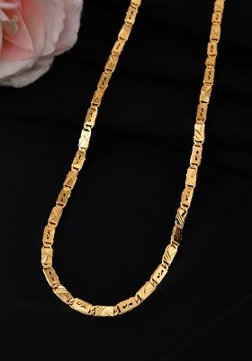 Mens Gold-Plated Stainless Steel Biscuit Chain With Hand Crafted Design