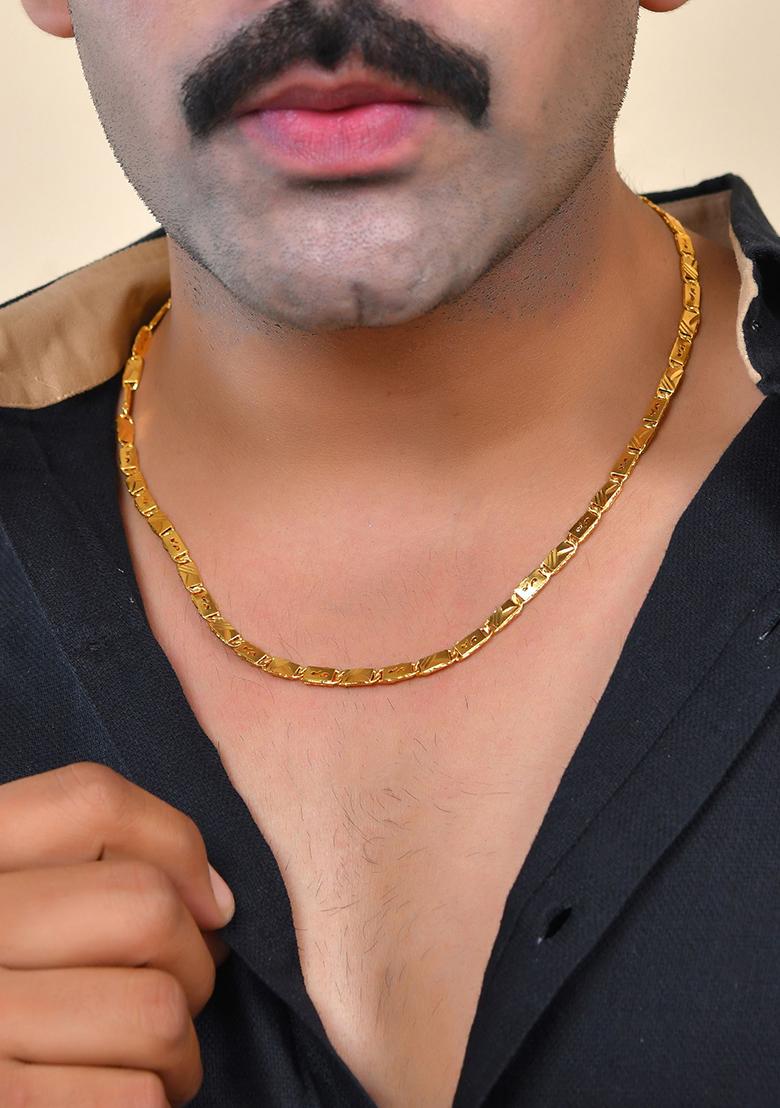 Mens Gold-Plated Stainless Steel Biscuit Chain With Hand Crafted Design - Indya