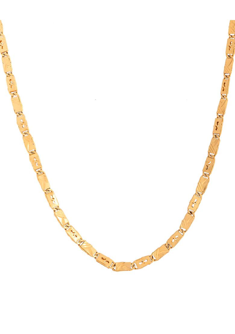 Mens Gold-Plated Stainless Steel Biscuit Chain With Hand Crafted Design - Indya