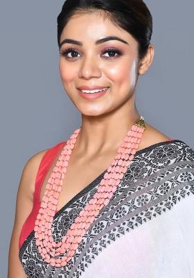 Pink Beads Pearl Neckleace