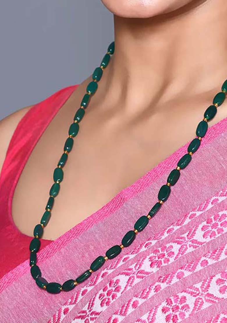 Green Beads Pearl Neckleace - Indya