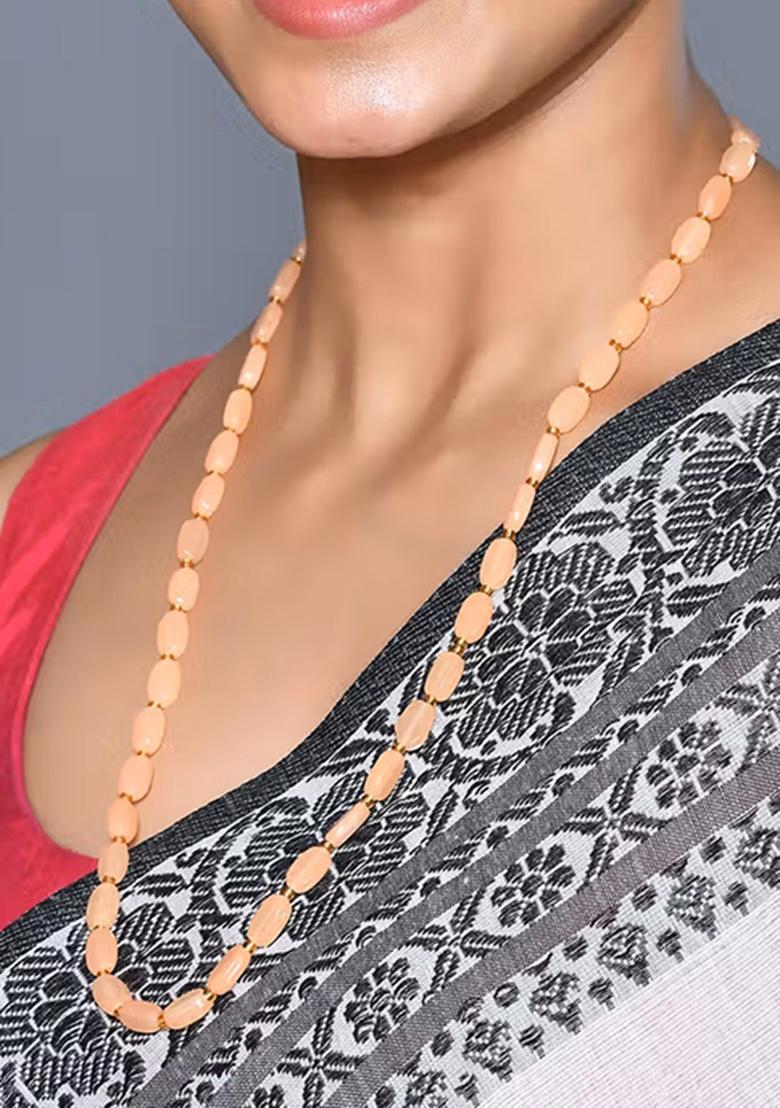 Peach Beads Pearl Neckleace - Indya