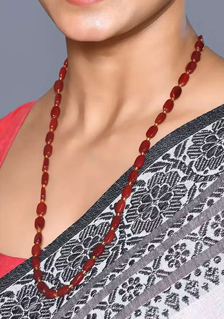 Ruby Beads Pearl Neckleace - Indya