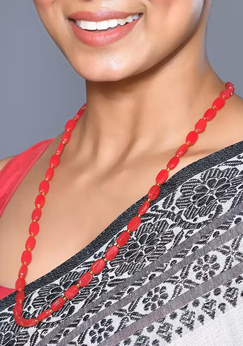 Red Beads Pearl Neckleace - Indya