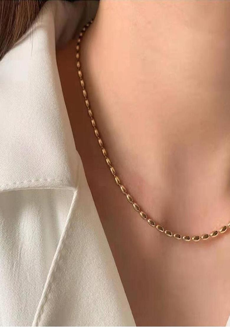 18K Gold Plated Waterproof Anti-Tarnish Ricebead Chain Necklace - Indya