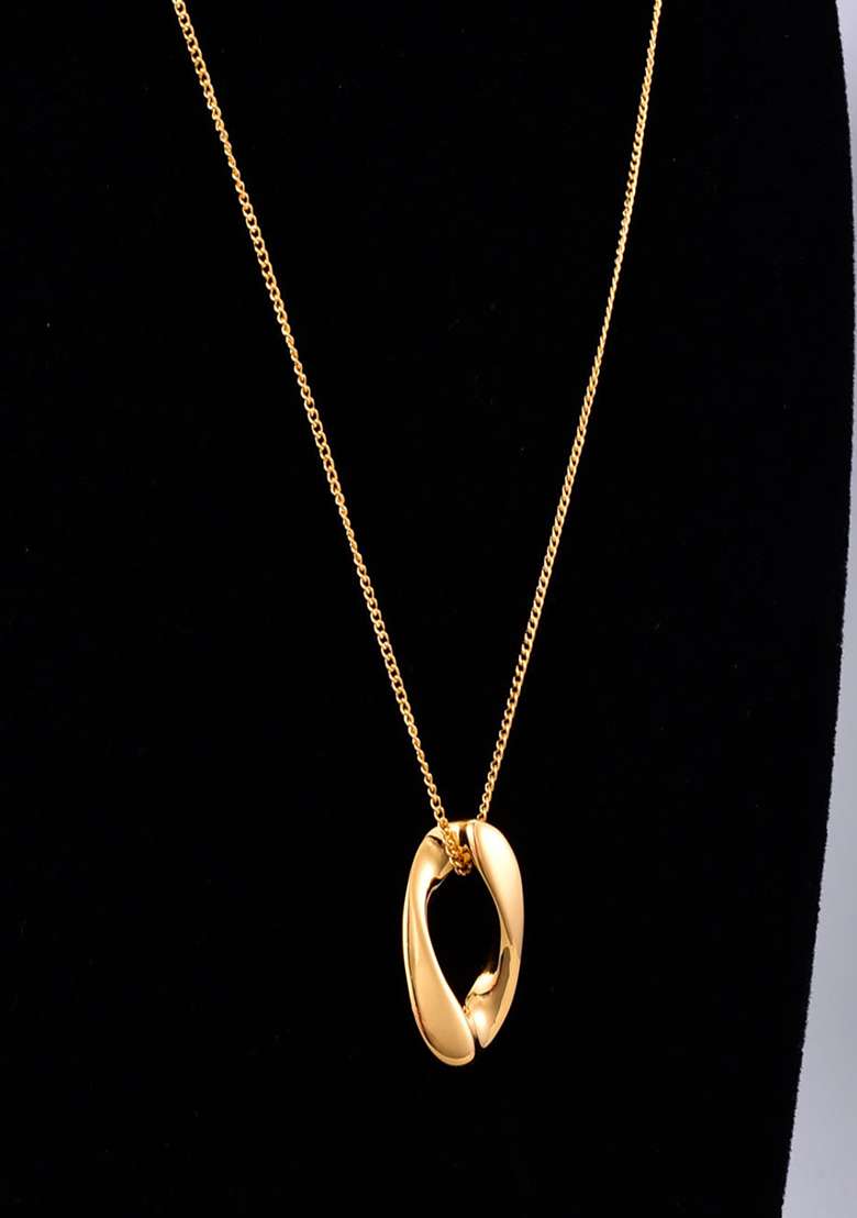 18K Gold Plated Waterproof Anti-Tarnish Oval Pendant Necklace - Indya