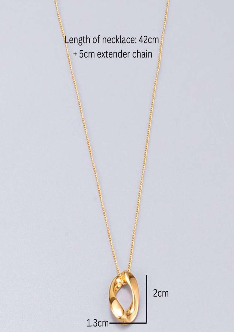 18K Gold Plated Waterproof Anti-Tarnish Oval Pendant Necklace - Indya