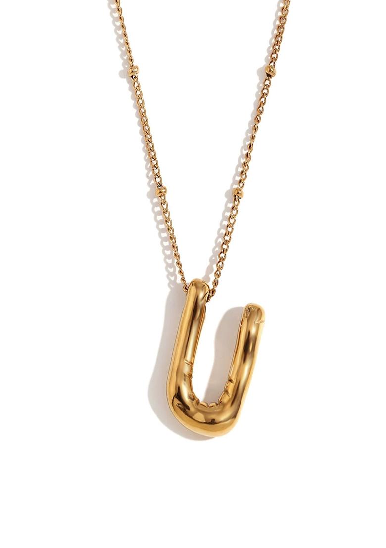 18K Gold Plated Waterproof Antitarnish Balloon Design Initial-U Pendant Necklace - Indya